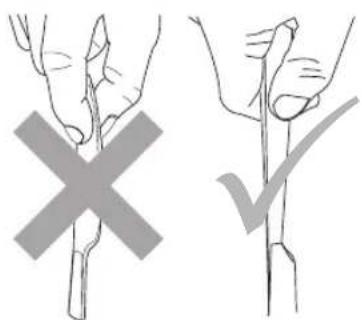 Diagram showing two hand positions with a cross and checkmark, indicating incorrect or incorrect methods for plant grafting.