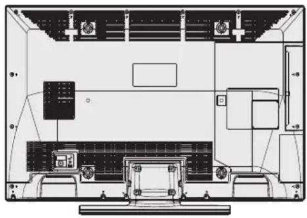 Top-down schematic of a computer monitor showing front, rear, and internal components (no text or labels)