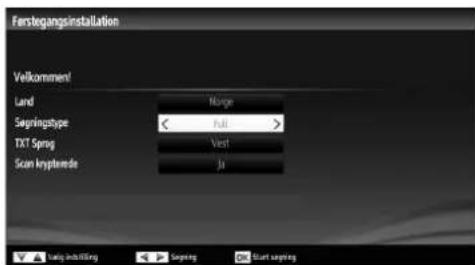 Ferstegangsinstallation Vellkomment Land Norge Segningtype < Pull > TXT Spring Vest Scan keyboard Ja ✓ Linking infilling ◀ Segning One Start segning