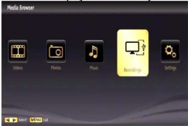Media Browser Videos Photos Music Recordings Settings Select MENU Cut