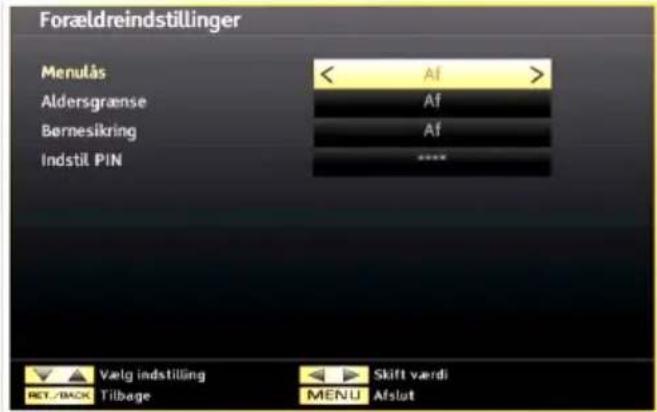 Forældreindstillinger Menulås Af Aldersgrænse Af Børnesikring Af Indstil PIN ****