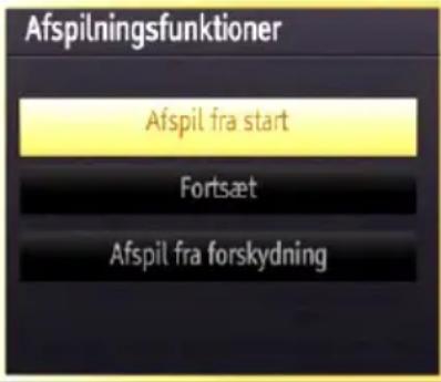 Afspilningsfunktioner Afspil fra start Fortsæt Afspil fra forskydning