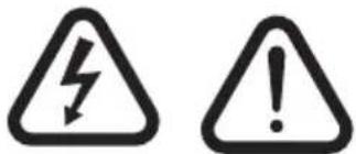 Two warning symbols: a lightning bolt inside a triangle and an exclamation mark inside a triangle.