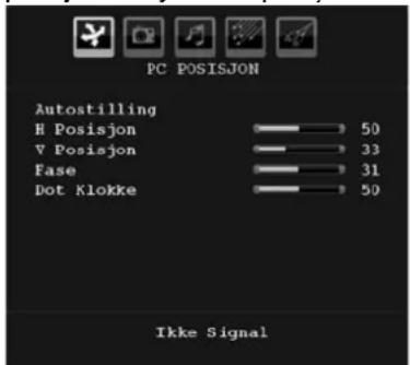 PC POSISJON Autostilling H Posisjon 50 V Posisjon 33 Fase 31 Dot Klokke 50 Ikke Signal