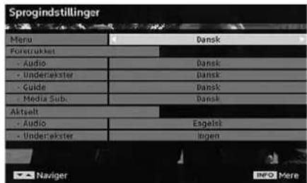 Sprogindstillinger Menu Dansk Forestruktur • Audio Dansk • Underlekster Dansk • Guide Dansk • Media Sub.Dansk Aktselt • Audio Esgelsk • Underlekster Ingen Navigator NPO Mere