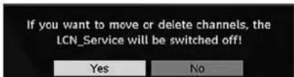 If you want to move or delete channels, the LCN_Service will be switched off! Yes No