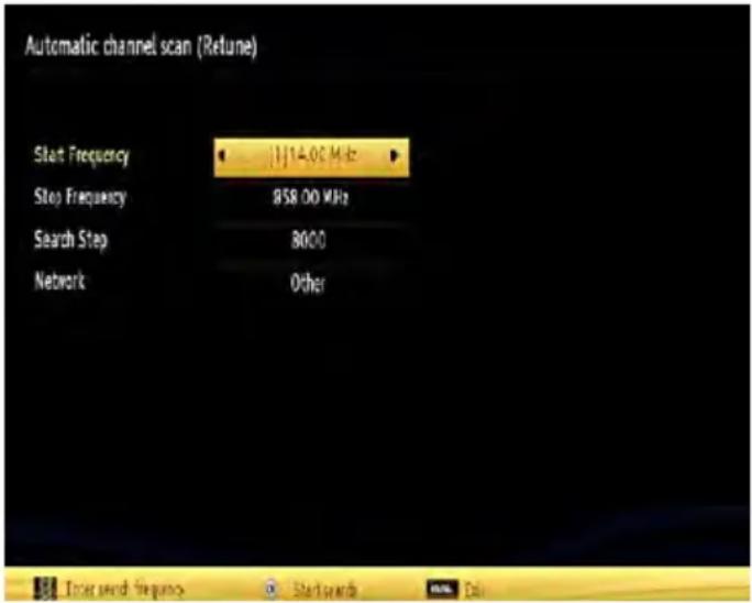 Automatic channel scan (Refune) Start Frequency 114.00 MHz Stop Frequency 858.00 MHz Search Step 8000 Network Other