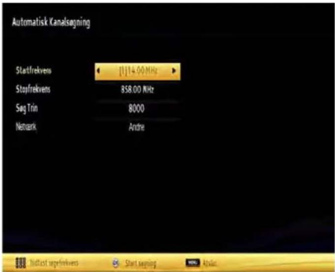 Automatisk Kanalsegning Startfrekvens 11114.00 MHz Stopfrekvens 858.00 MHz Seg Trin 8000 Network Andre