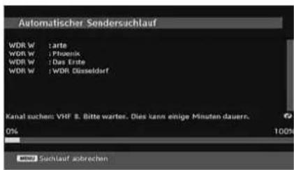 Automatischer Sendersuchlauf WDR W :arte WDR W :Phoenix WDR W :Das Erste WDR W :WDR Düsseldorf Kanal suchen: VHF & Bitte warter. Dies kann einige Minuten dauern. 0% 100% Sachlauf abrechen