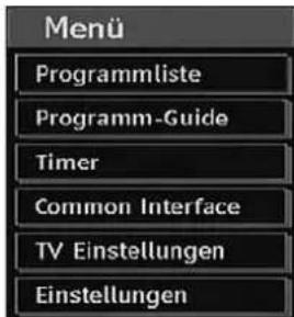 Menu Programmliste Programm-Guide Timer Common Interface TV Einstellungen Einstellungen