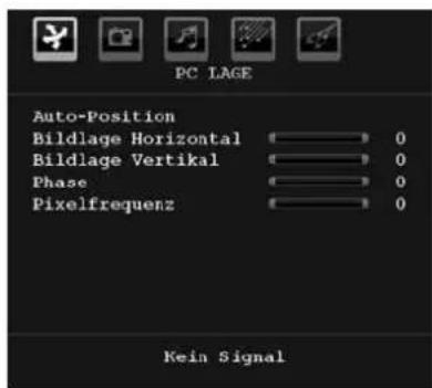 PC LAGE Auto-Position Bildlage Horizontal 0 Bildlage Vertikal 0 Phase 0 Pixelfrequenz 0 Rein Signal