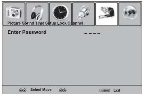 Picture Sound Time Setup Lock Channel Enter Password ---- Select Move MENU Exit