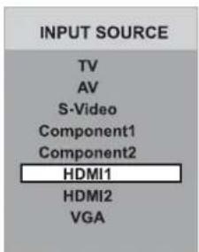 INPUT SOURCE TV AV S-Video Component1 Component2 HDMI1 HDMI2 VGA