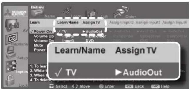 Learn/Name Assign TV ✓ Power On ▼ AudioOut ▶ Assign Input2 Assign Input3 Assign Input4 Volume Up ▼ AudioOut ▶ Assign Output ▶ Assign Output Volume On ▼ Audioorder ▶ Assign Counter ▶ Assign Counter Mute DVD ▶ Assign DVD ▶ Assign DVD ▶ Assign DVD ▶ Assign DVD ▶ Assign DVD ▶ Assign DVD ▶ Assign DVD ▶ Assign DVD ▶ Assign DVD ▶ Assign DVD ▶ Assign DVD ▶ Assign DVD ▶ Assign DVD ▶ Assign DVD ▶ Assign DVD ▶ Assign DVD ▶ Assign DVD ▶ Assign DVD ▶ Assign DVD ▶ Assign DVD ▶ Assign DVD ▶ Assign DVD ▶ Assign DVD ▶ Assign DVD ▶ Assign DVD ▶ Apply Out Power ▼ AudioOut ▶ Assign TV ▶ Assign TV ▶ Assign TV ▶ Assign TV ▶ Assign TV ▶ Assign TV ▶ Assign TV ▶ Assign TV ▶ Assign TV ▶ Assign TV ▶ Assign TV ▶ Assign TV ▶ Assign TV ▶ Assign TV ▶ Assign TV ▶ Assign TV ▶ Assign TV ▶ Assign TV ▶ Assign TV ▶ Assign TV ▶ Assign TV ▶ Assign TV ▶ Assign TV ▶ Assign TV ▶ Assign TV ▶ Assign V 1. To learn 2. While 3. When 4. To delete, Running, Copy, Paste, Print, Audio, AudioOut Select Move Enter Back Help