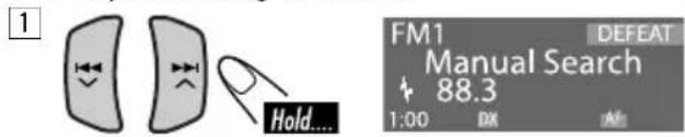 1 Hold... FM1 Manual Search 88.3 1:00 DEFEAT