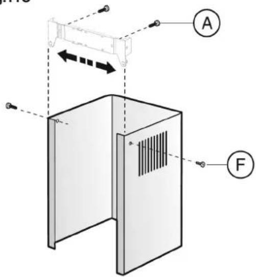 Diagram showing a device with labeled components A and F, including directional arrows and a 3D panel layout.