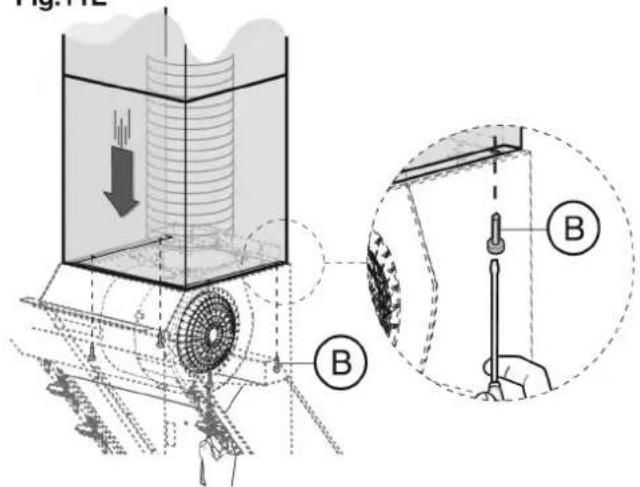 Technical diagram showing a mechanical device with labeled components and a magnified inset view of a component with labeled parts B.