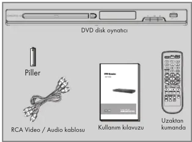 DVD disk oynatici Piller RCA Video / Audio kablosu Kullanım kılavuzu Uzaktan kumanda