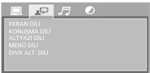 EKRAN DİLİ KONUŞMA DİLİ ALTYAZI DİLİ MENÜ DİLİ DIVX ALT. DİLİ