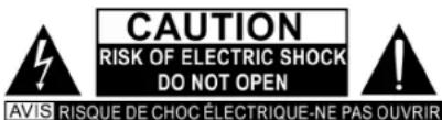 CAUTION RISK OF ELECTRIC SHOCK DO NOT OPEN AVIS RISQUE DE CHOC ÉLECTRIQUE-NE PAS OUVRIR