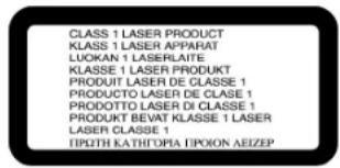 CLASS 1 LASER PRODUCT KLASS 1 LASER APPARAT LUOKAN 1 LASERLAITE KLASSE 1 LASER PRODUKT PRODUIT LASER DE CLASSE 1 PRODUCTO LASER DE CLASE 1 PRODOTTO LASER DI CLASSE 1 PRODUKT BEVAT KLASSE 1 LASER LASER CLASSE 1 EPIATH KATHOPA PPOON AEIZEP