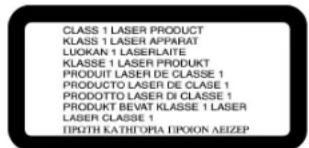 CLASS 1 LASER PRODUCT KLASS 1 LASER APPARAT LUOKAN 1 LASERLAITE KLASSE 1 LASER PRODUKT PRODUIT LASER DE CLASSE 1 PRODUCTO LASER DE CLASE 1 PRODOTTO LASER DI CLASSE 1 PRODUKT BEVAT KLASSE 1 LASER LASER CLASSE 1 EPIZITH KATHOTOPA TIPOON AEIZEP