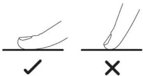 Diagram showing two hand positions with check and cross symbols, likely illustrating correct and incorrect movement.