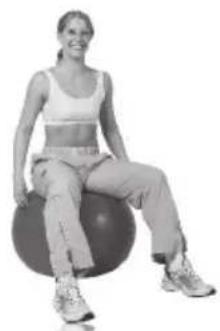 Woman sitting on a large round exercise ball, wearing athletic wear (no text or symbols visible)