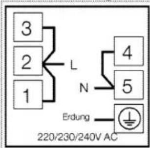 3 2 1 L N 4 5 Erdung 220/230/240V AC