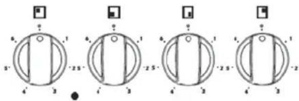 Four circular diagrams with labeled segments and symbols, possibly illustrating a mechanical or architectural layout.
