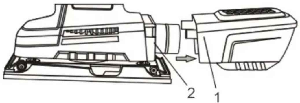 Technical diagram of a cleaning machine with labeled parts 1 and 2