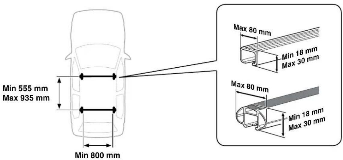 Min 555 mm Max 935 mm Min 800 mm Max 80 mm Min 18 mm Max 30 mm Max 80 mm Min 18 mm Max 30 mm