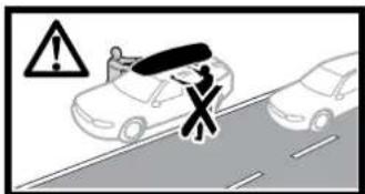 Warning sign with exclamation mark and pictogram of a person on a car, indicating vehicle accident or hazard