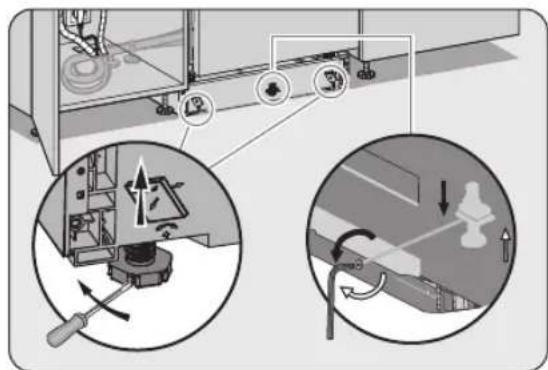 Diagram illustrating mechanical assembly steps with labeled components and directional arrows indicating motion or movement.