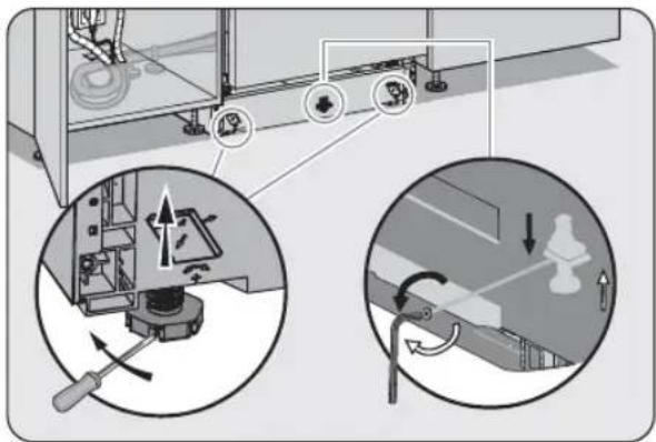 Diagram illustrating mechanical assembly steps with labeled components and directional arrows indicating motion or movement.