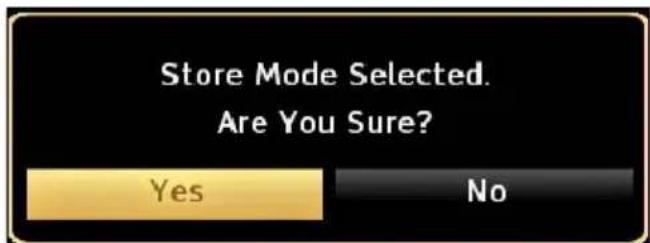 Store Mode Selected. Are You Sure? Yes No