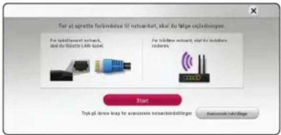 For at oprette forbindelse til netveket, skal du følge vejledningen. For tabletstandet network, skal du website LAN-label. For tabletstandet, skal du installere radsens. Start Tryt på denne knap for avanzonee networkkondstillingen Denmarkte bekränning