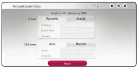 Netzeerksindstilling Anplu en IP-stress og DNE. IP node Dynamic Static IP Subnode Control Point Ordering DNS server Auto Manualt Dense Ordering Nasm