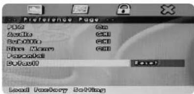 Preference Page JOG Audio Video Time New Audio Default Load Factory Setting