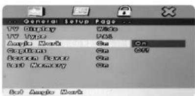 General Setup Page TV Display Wide UV Type PASS Angie Work On Options On Off Screen Buffer On Last Memory On But Angle Work