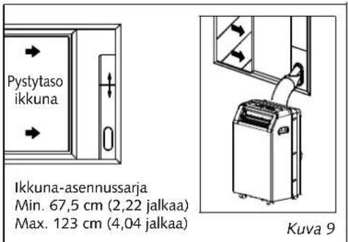 Pystytaso ikkuna Ikkuna-asennussarja Min. 67,5 cm (2,22 jalkaa) Max. 123 cm (4,04 jalkaa) Kuva 9
