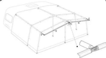 Technical diagram of a vehicle cabin with labeled components and structural lines, including a separate view of a mechanical component.