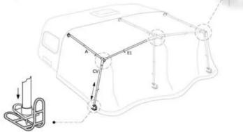 Technical diagram of a vehicle chassis with labeled components and directional arrows indicating movement or force
