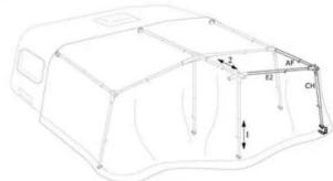 Technical diagram of a vehicle chassis with labeled components and dimension annotations