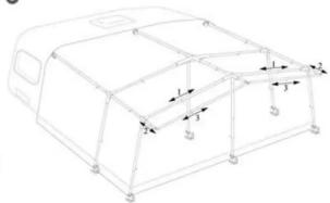 Technical diagram of a vehicle chassis frame with labeled dimensions and structural components