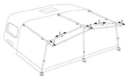 Technical diagram of a vehicle chassis frame with labeled components and dimension lines