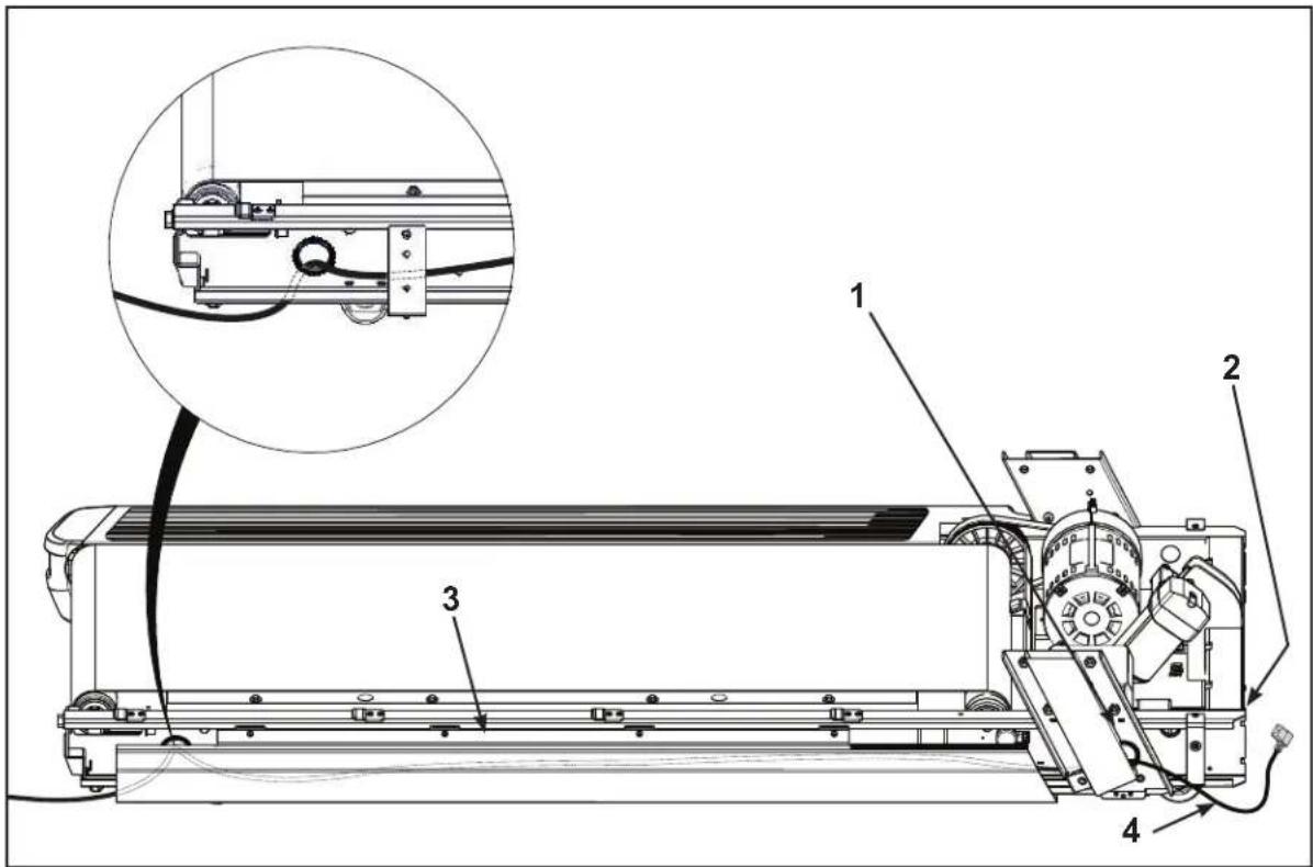 Technical diagram of a mechanical device with numbered components and an inset close-up view showing internal structure.