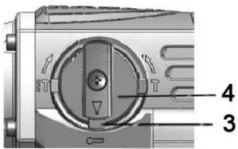 Technical diagram of a device with numbered parts labeled 3 and 4, showing internal components and directional arrows.