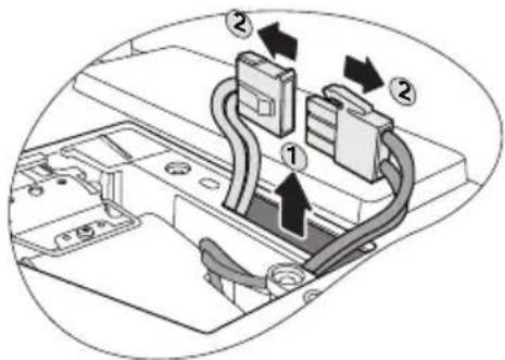 Diagram of a device rear panel with labeled components and directional arrows indicating connection points.