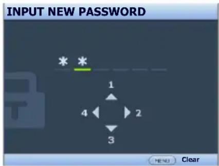 INPUT NEW PASSWORD 1 4 2 3 MENU Clear